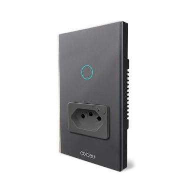 Imagem de Interruptor Inteligente WiFi  preto 1 Botão preto com Tomada, Interrup