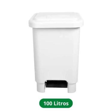 Imagem de Lixeira Quadrada com Pedal 100 Litros Branca - LAR PLASTICOS