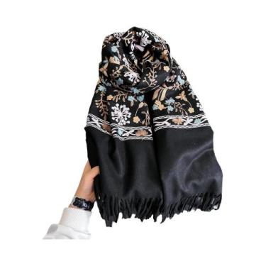 Imagem de Cachecol Feminino De Inverno Quente Em Caxemira Pashmina Com Bordado, 