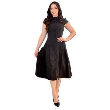 Imagem de Vestido Feminino Alfaiataria Midi Moda Evangelica Cor:PretoTamanho:GG 