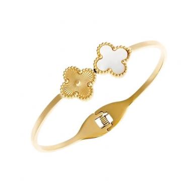 Imagem de Bracelete feminino trevo pulseira dourada banhada ouro aço inoxidável 