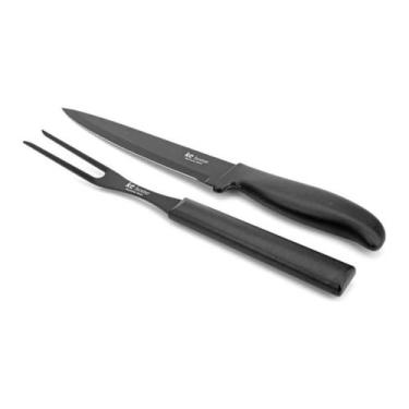 Imagem de Conjunto Garfo e Faca 7 Polegadas para Churrasco Aço Inox Antiaderente
