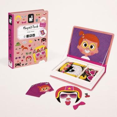 Imagem de Jogo Magnético Crazy Faces Meninas Janod 65 Peças Livro Educativo Infa