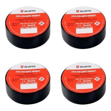 Imagem de Kit 04 Fita Rolo Tape Isolante Antichama Energy 10m Wurth Preto - Würt