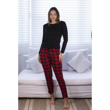 Imagem de Pijama De Frio Feminino Inverno Xadrez Empório Do Algodão, G, Vermelho