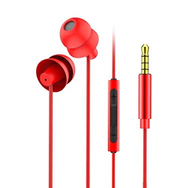 Imagem de Fones de ouvido com fio, fones de ouvido universais intra-auriculares com fio, fones de ouvido com microfone para jogos, corrida, chamadas - vermelho