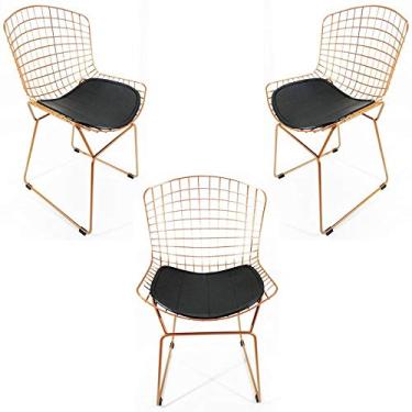 Imagem de Kit 3 Cadeiras BERTOIA cobre assento preto - Poltronas do Sul
