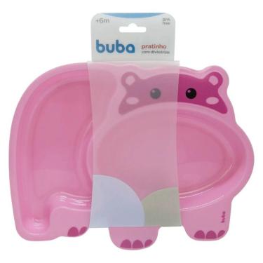 Imagem de Pratinho Infantil Com Divisórias Rosa Hipopótamo BUBA 14452