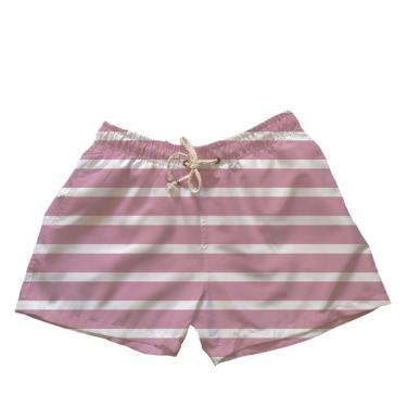 Imagem de Short Curto De Praia Mauricinho Plus Size Estampa Listrado Transversal Rosa E Branco