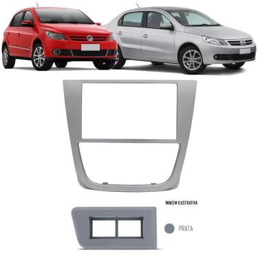 Imagem de Moldura De Painel 2 Din Gol e Voyage G5 2009 2010 2011 2012 2013 + Suportes De Fixação Laterais + Moldura Botões Vidro Elétrico/Farol de Milha - PRATA