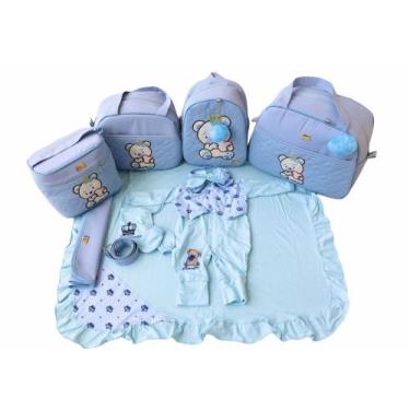 Imagem de Kit Bolsa Maternidade 5 Peças Completo Urso Térmica Azul Bebê Com Saíd