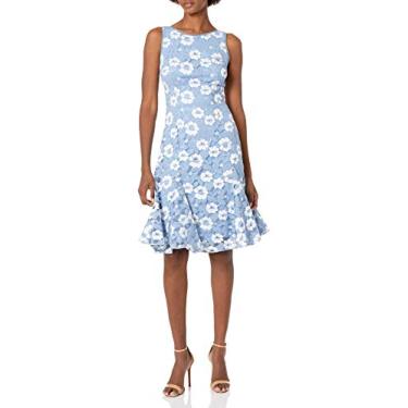 Imagem de Adrianna Papell Vestido feminino de renda midi Godet, Marfim/azul, 36