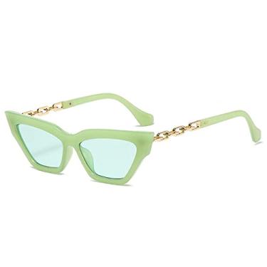 Imagem de Óculos de Sol Olho de Gato Moda Feminina Luxo Quadrado Óculos de Sol Feminino Corrente de Metal Templos Moldura Pequena Preto Roxo Óculos De Sol, Verde, Outros