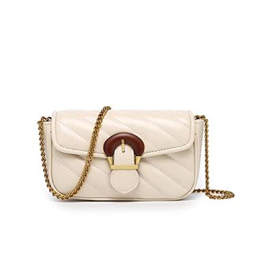 Imagem de Bolsa tiracolo pequena acolchoada com aba superior para mulheres com corrente moderna casual bolsa de ombro Tote de couro vegano, Branco