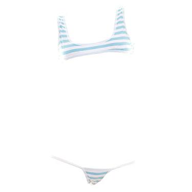 Imagem de SINMIUANIME Women Japanese Style Anime Lingerie Sexy Blue/Pink Striped Micro Bikini Cosplay Bra and Panty Set (203Blue)
