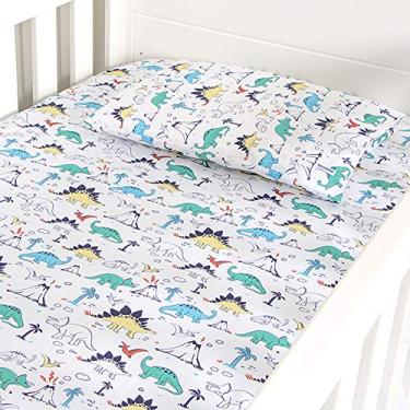 Imagem de Biramar Baby Lençol Para Berço 2 Peças Estampado Dinossauro Dos Bês - Lençol Elástico E Fronha Multicor