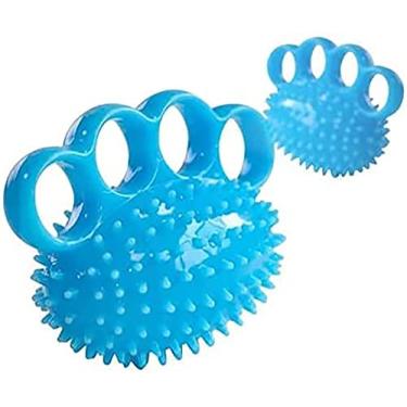 Imagem de Exercitador de aperto de mão, bola de exercitador de quatro dedos e exercitadores de mão para força, bola de aperto e bolas de estresse para adultos, bola de terapia para cãibras nas mãos e recuperação (Azul)