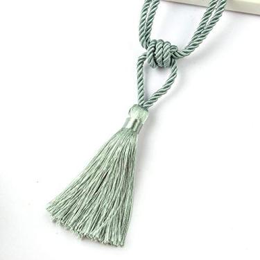 Imagem de 1 peça Cortina de borla artesanal Acessórios de quarto Corda de fivela de cortina dourada Decoração de casa Franja de janela de retenção, azul claro