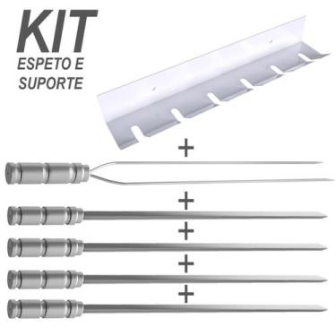 Imagem de Kit Suporte Inox Mais Espetos 60cm  Churrasco Carne - Df88