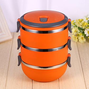 Imagem de Lancheira t¨¦rmica,lancheira redonda de a?o inoxid¨¢vel dur¨¢vel Bento recipiente de comida de piquenique para casa de trabalhador de escrit¨®rio estudantil (1/2/3/4 camada opcional), Caixa de comid