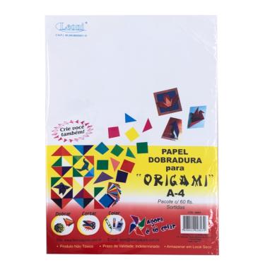 Imagem de Papel para Dobradura Origami Leoni A4 60 Folhas Sortidas