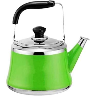 Imagem de Chaleira a gás apito grau alimentício 304 aço inoxidável leve chaleira fogão por indução com bico retrô tradicional para fogão ou fogão bule de café, verde, 4L, colecionador88