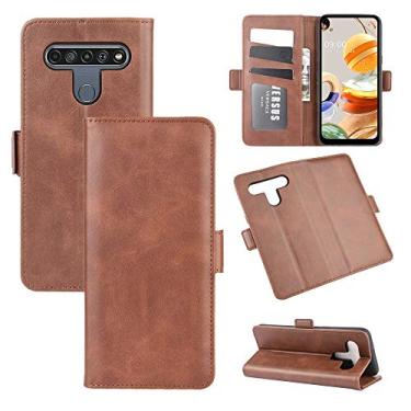 Imagem de HONGYAN Capa de telefone Para LG K61 estojo de couro com fivela magnética dupla face horizontal flip com suporte e slots de cartão e carteira Capa protetora