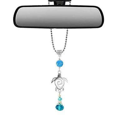 Imagem de Enfeite de apanhador de sonhos com enfeite de carro de espelho sortido feito à mão Mossy Cabin com corrente ajustável (tartaruga marinha)