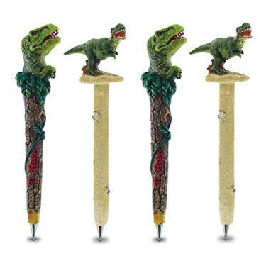 Imagem de Planet Pens Conjunto de canetas inovadoras de dinossauros Tiranossauro Rex – Canetas esferográficas T-Rex divertidas e exclusivas, canetas coloridas de dinossauro para escola e escritório – Pacote com 4