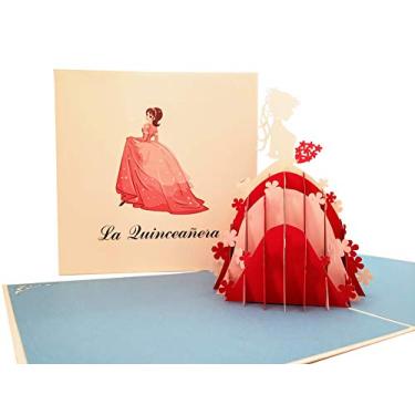 Imagem de Cartão de felicitações Pop-up 3D da iGifts and Cards Happy La Quinceañera – 15 aniversários, graça, festa rosa, feliz quince, presente, rosa, especial exclusivo, meio dobrável, parabêns, fantasia, celebração, aniversário