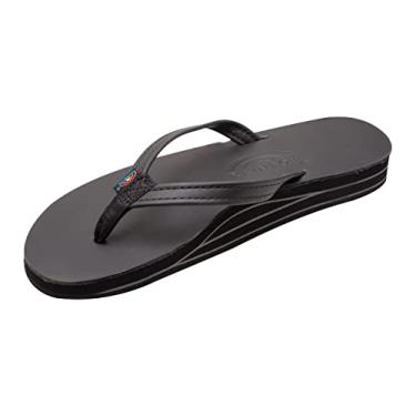 Imagem de Rainbow Sandals Sandália feminina de camada dupla, tira estreita, couro com arco, Premier Black, 5.5-6.5