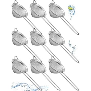 Imagem de 9 pacotes de peneira de malha fina conjunto de coadores pequenos de aço inoxidável em forma de cone coador de chá para filtro de malha de chá solta ferramenta com cabo longo para café, 8,5 cm prata