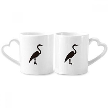 Imagem de Conjunto de canecas de porcelana para casais com retrato de animal e garça-preta e cinza