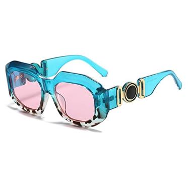 Imagem de Óculos de Sol Quadrados para Mulheres Vintage Gradiente Óculos de Sol com Perna Oca Masculino Óculos Polígonos Uv400, Azul Rosa, Tamanho Único