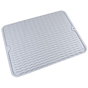 Imagem de Cabilock – Tapete de cozinha de silicone, bandeja de dreno, tapete de drenagem para bancada e pia absorvente de pratos, almofada seca para casa 40 x 30 cm, cinza claro