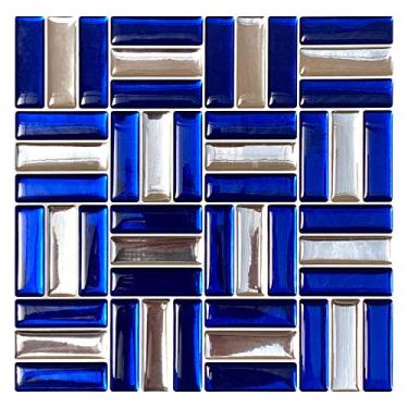 Imagem de Pastilha Baguete Cromada Azul Kit 4 Placas Adesivo 3 M