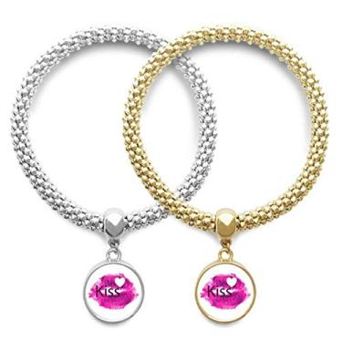 Imagem de Pulseira Kiss Love Dia dos Namorados Rosa para Amor de Lábios Pulseira Pingente Joias Presente de Casal