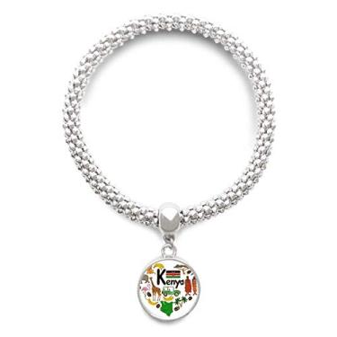 Imagem de DIYthinker Kenya Love Heart Landscap Pulseira de prata com pingente redondo e bandeira nacional