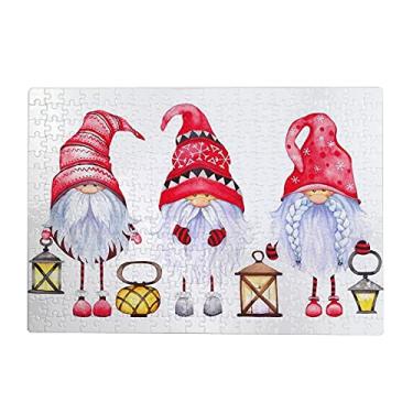 Imagem de ColourLife Quebra-cabeças quebra-cabeça presente de arte para adultos, adolescentes, três gnomos de Natal, jogos de quebra-cabeça de madeira, 300/500/1000 peças, multicolorido