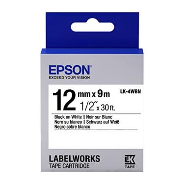 Imagem de EPSON Cartucho de fita LabelWorks Standard LK (Substitui LC) ~ 1,27 cm preto sobre branco (LK-4WBN) - para uso com impressoras de etiquetas LabelWorks LW-300, LW-400, LW-600P e LW-700