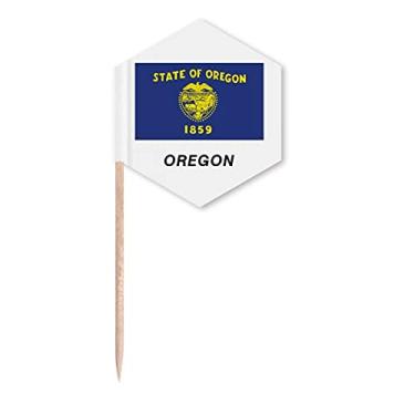 Imagem de Bandeira do Estado Americano, contorno do palito Oregon, bandeiras de palitos de cupcake, festa comemoração