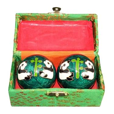Imagem de Fancyes 2 peças bolas de massagem chinesa exercício handebol com caixa de armazenamento reutilizável suave presente aliviar rigidez bolas chinesas de baoding, panda verde