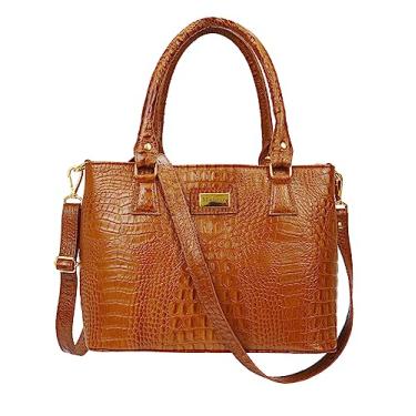 Imagem de Bolsa Feminina Transversal Baú Estruturada Couro Legítimo (Caramelo)