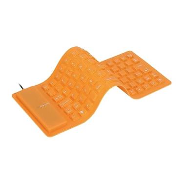 Imagem de Teclado dobrável de silicone com 85 teclas, teclado USB impermeável com fio, teclado portátil silencioso de toque suave, para notebook de computador portátil (laranja)