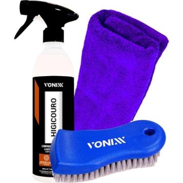 Imagem de Kit Higicouro Limpador De Couro Pano Escova Macia Vonixx