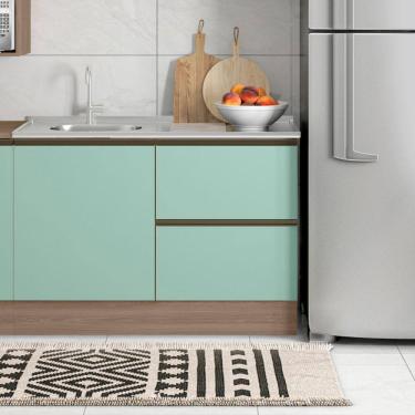 Imagem de Balcão 1 Porta 3 Gavetas 120cm Flex sem Tampo para Pia Etina Carvalho Oak/Menta