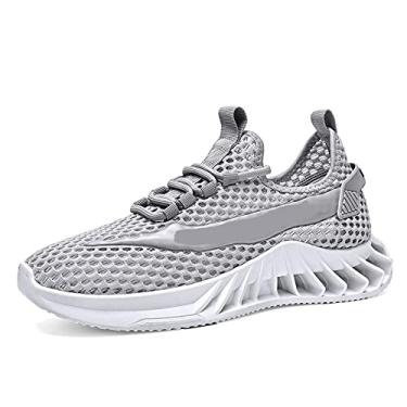 Imagem de newrong Sapatos masculinos casuais tênis respiráveis com cadarço, Cinza, 8.5