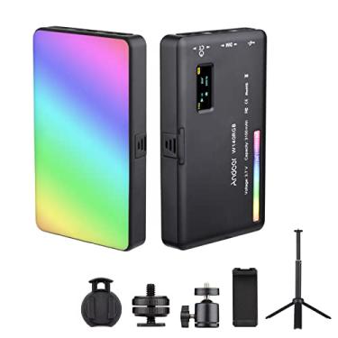 Imagem de Andoer Kit de luz de vídeo RGB portátil, kit de luz de vídeo LED W140 RGB, CRI95+ 2500K-9000K regulável, 20 efeitos de iluminação com tripé de mesa, suporte de telefone com clipe de computador,