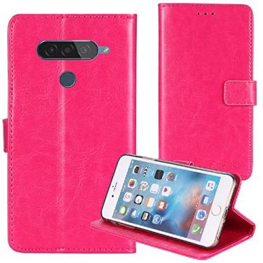 Imagem de TienJueShi Capa protetora de couro flip retrô de silicone TPU Rosa para LG Q60 K50 6,2 polegadas capa de gel Etui Wallet