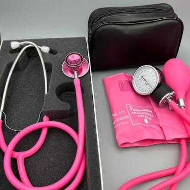 Imagem de Kit Enfermagem Acadêmico Rosa Chiclé Esteto Esfigmo Com Bolsa Premium Bioland